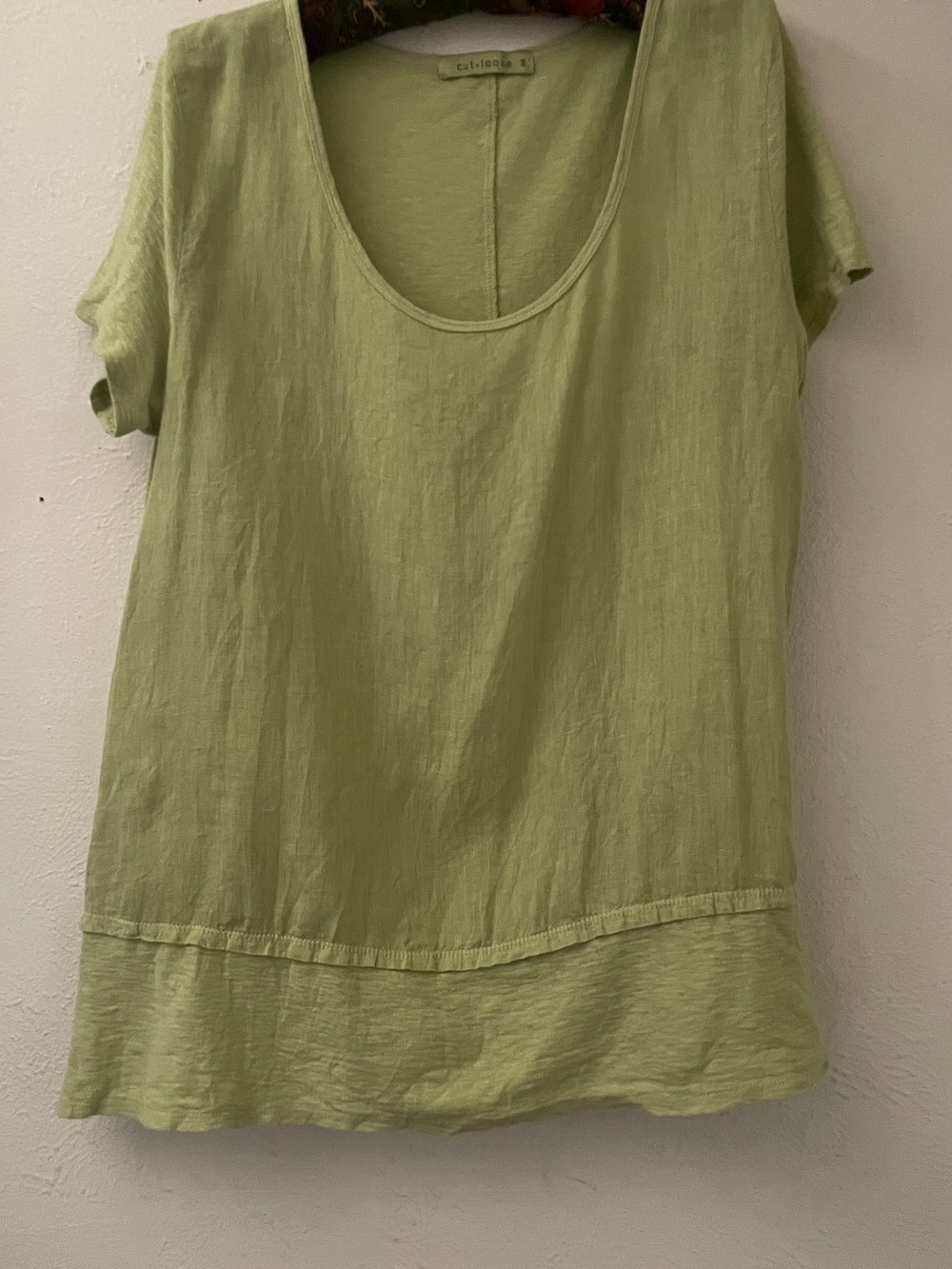 Cut Loose Linen Cotton Chartreuse Short Sleeve Deep Scoop Tunic Top M
